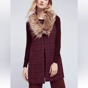 Anthropologie Sanctuary Size Small Yannah‎ Plaid
Vest Tweed Faux Fur Collar